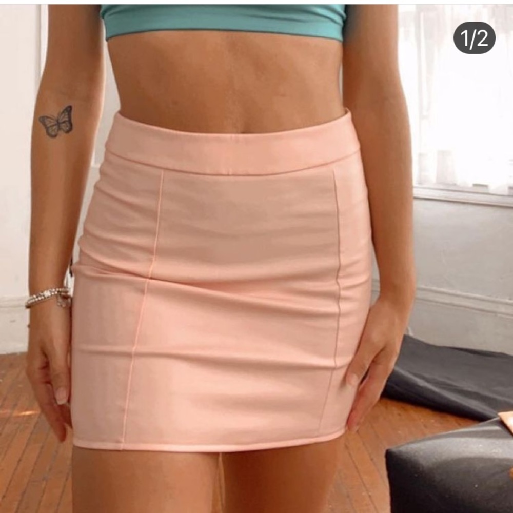 Pink leather skirt